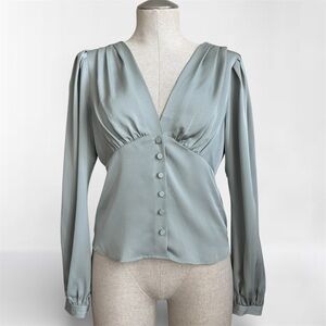 Frame Denim Empire Pleat Silk Top Green